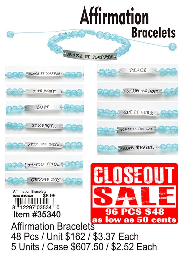 Affirmation Bracelets - Closeout 96 Pcs.